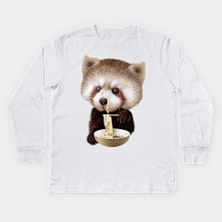 RED PANDA LOVES NOODLE Kids Long Sleeve T-Shirt